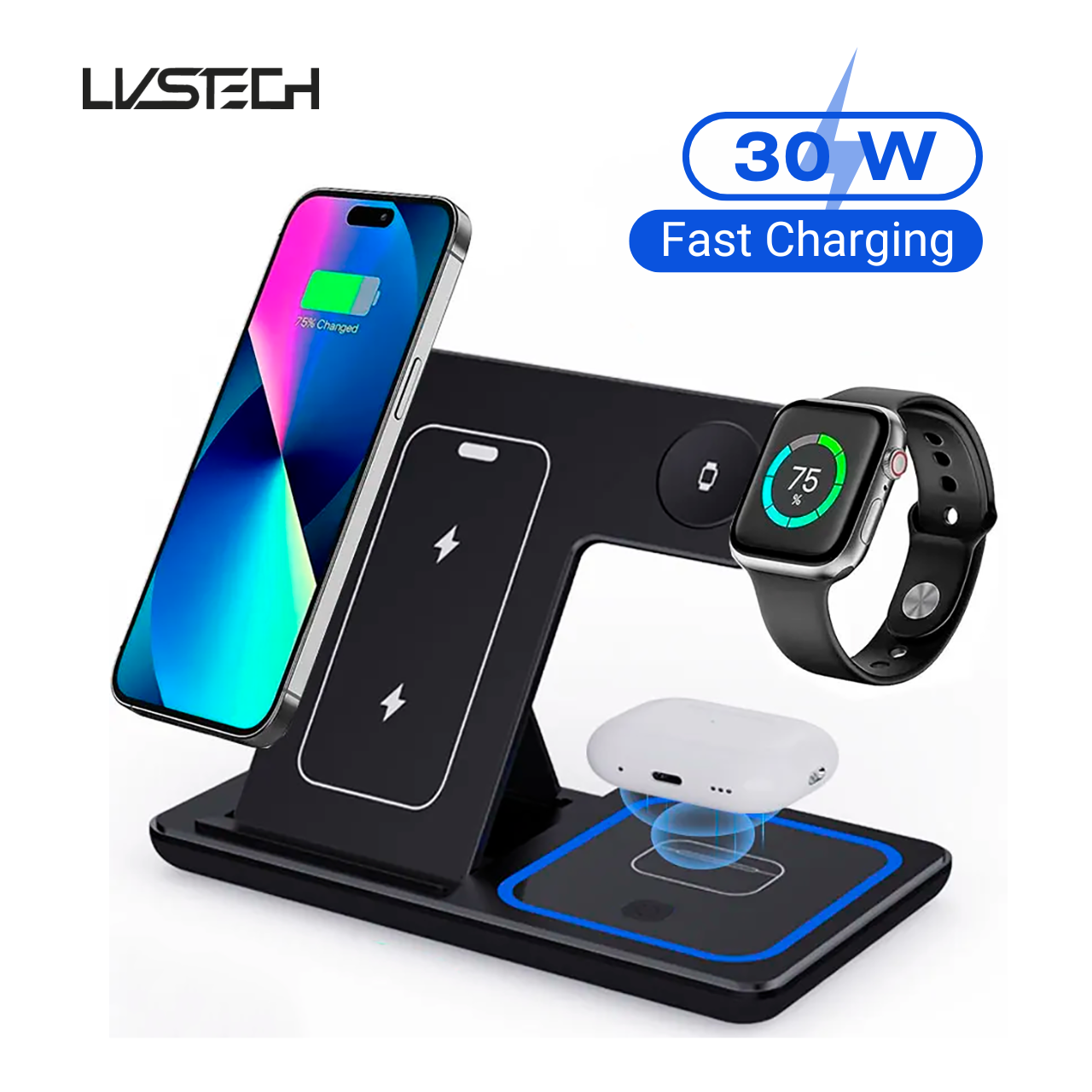 3-in-1 Wireless Charging Station: Fast Charging and Elegant Design. 30W