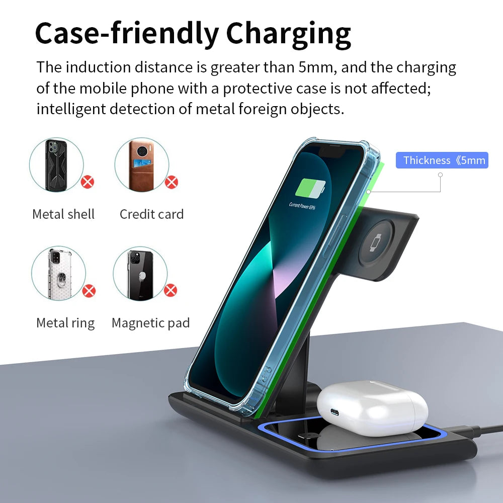 3-in-1 Wireless Charging Station: Fast Charging and Elegant Design. 30W