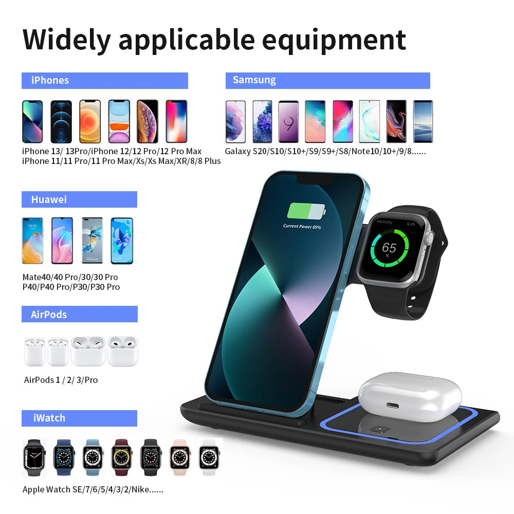 3-in-1 Wireless Charging Station: Fast Charging and Elegant Design. 30W